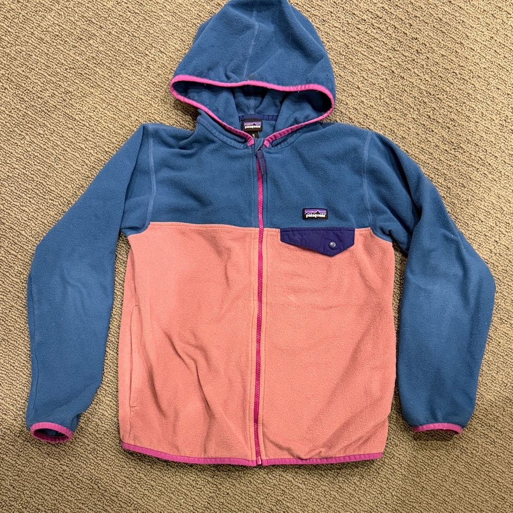 Patagonia Kids' Blue and Pink Hoodie - Medium